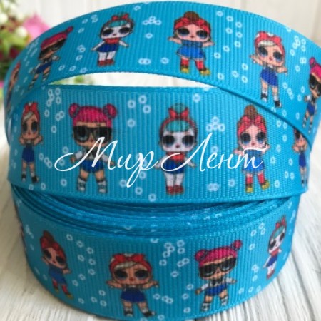 Репс 2,5 см Lol, бірюзовий з бульбашками, метр