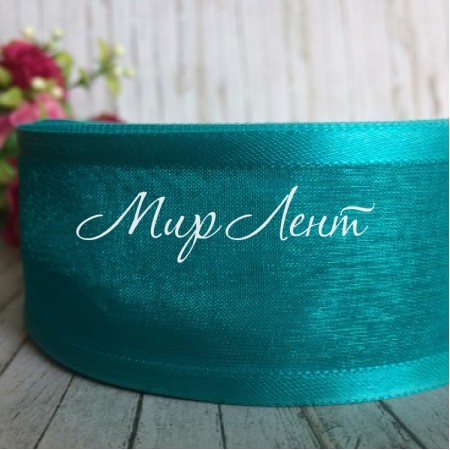 Органза з атласним кантом, 4 см, бірюзовий.