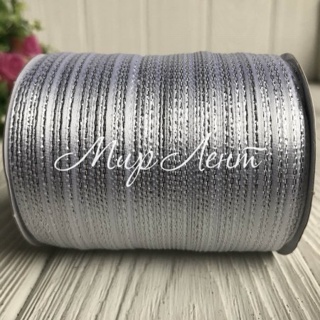 Атлас 0,3 см люрекс срібло, білий, рулон 225 м