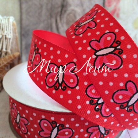 Репс 2,5 см, метелики, червоний