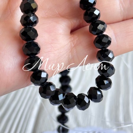 Бусини Рондель хрусталь, 8 мм, чорні, нитка 65-68 шт.