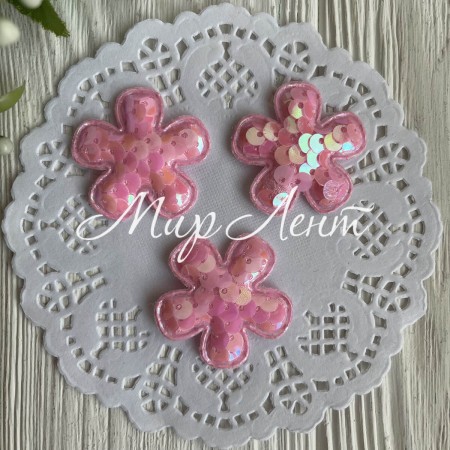 Аппликация цветочек с паетками, 3,5 см, розовая, шт.