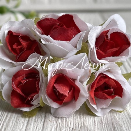 Троянда тканинна, 2 см, біло-червона, пучок