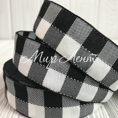 Котонова стрічка велика клітка, 2,5 см, чорна, метр