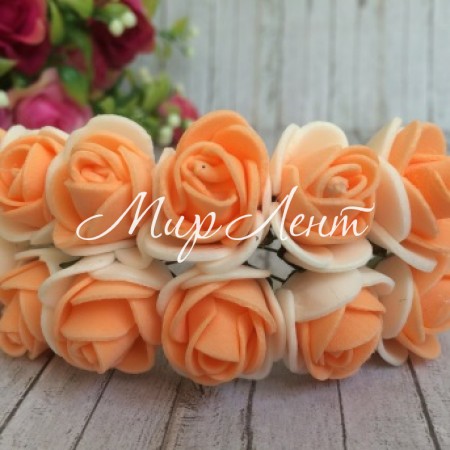 Троянда 2,2 см, біло-темно-персикова, 12 квіточок у пучку