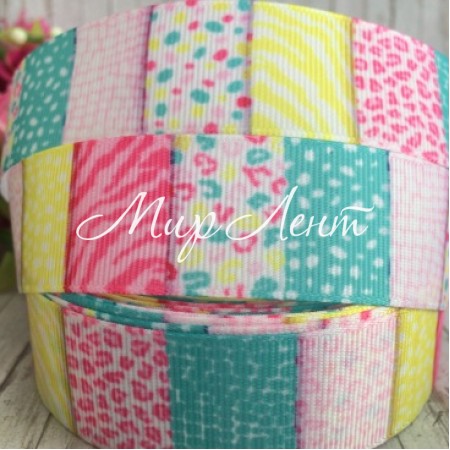 Репс 2,5 см, кольорові леопардові квадрати, 1 м