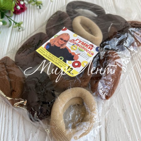 Резинка Калуш велюрчик, 5 см, бежево-коричневые тона, упаковка 12 шт.