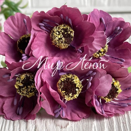 Мак, 4 см, малиновий, 6 квіточок у пучку, 1 пучок