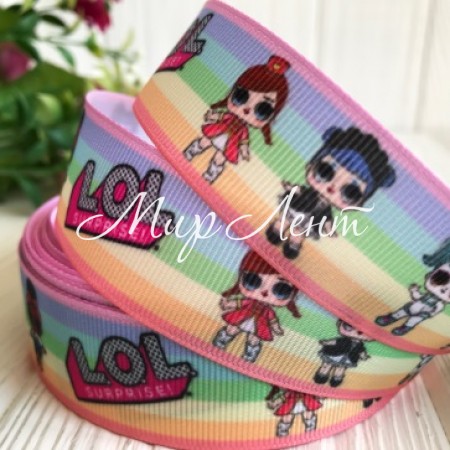 Репс 2,5 см Lol, рожево-лилово-м'ятна смуга, метр