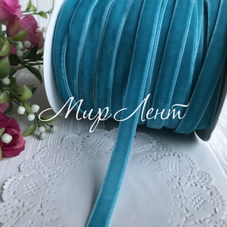 Стрічка велюр, 1 см, світло-бірюзовий, метр