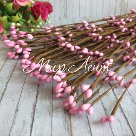Декоративна гілочка з тичинками, 40 см, рожева