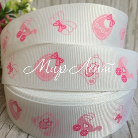 Репс 2,5 см, Baby, белый с розовым