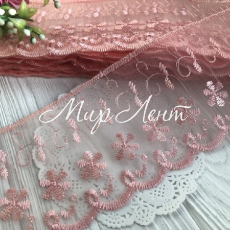 Мереживо органзове Беатріс, 8 см, персикове, метр