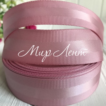 Репс з атласною смугою, 2,5 см, пудровий, метр