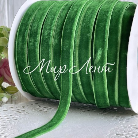 Стрічка велюр, 1 см, зелений, метр
