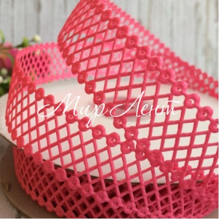 Кружевная лента сеточка, 2 см, ярко-розовый, метр