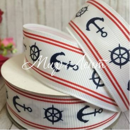 Репс 2,5 см, якорь и штурвал, белый