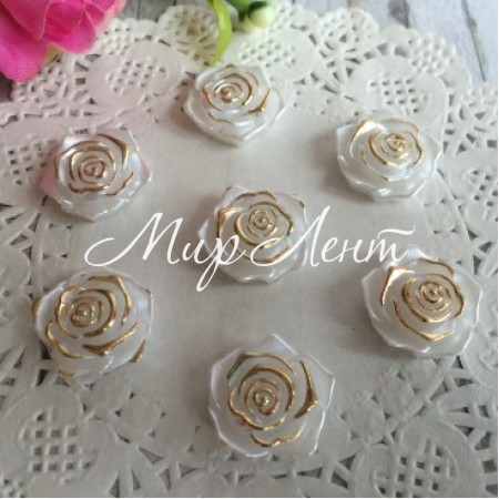 Середина троянда з перламутром, 19 мм, білий із золотом