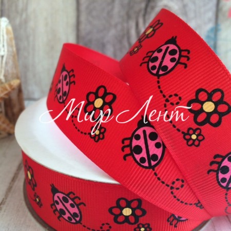 Репс 2,5 см, божья коровка, красный