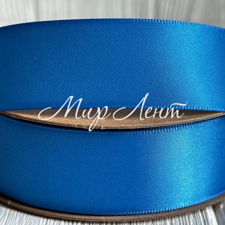 Атлас двосторонній, 2,5 см, світло-синій, метр