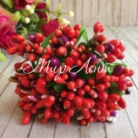 Веточка с тычинками MIX, коралово-фиолетовая