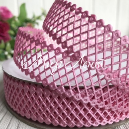 Мереживна стрічка сіточка, 2 см, середньо-рожевий, метр