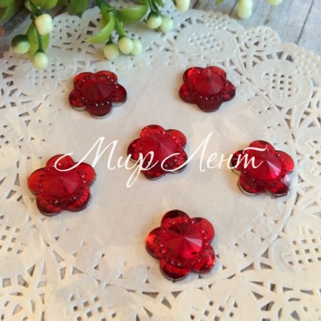 Цветочек хрусталь, 16 мм, красный