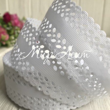 Репс 3,5 см, листик перфорация, белый, метр