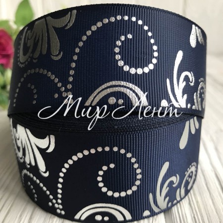 Репс із вензелями, 4 см, сапфіровий (срібло), метр