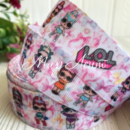 Репс 2,5 см Lol, белый с бантиками, метр