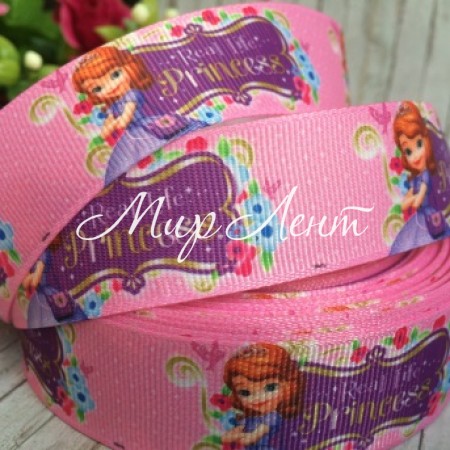 Репс 2,5 см, принцеса Софія, рожевий з фіолетовим