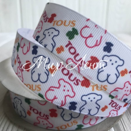 Репс 2,5 см, Tous, білий з кольоровими Tous, метр