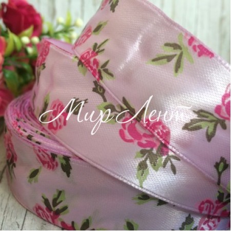 Атлас 2,5 см, трояндочка, лілово-малинова