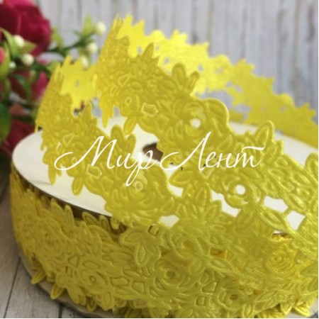 Мереживна стрічка трояндочка, 2,5 см, жовтий