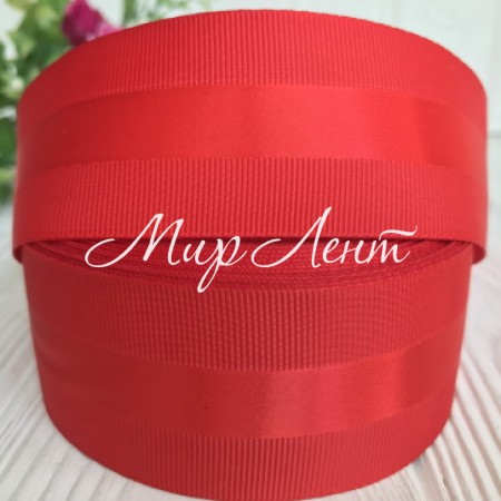 Репс з атласною смугою, 4 см, червоний, метр