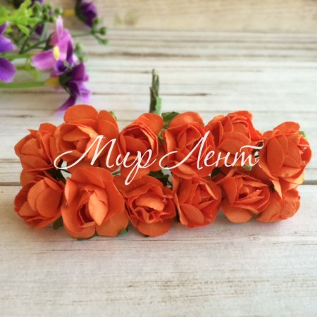 Трояндочки паперові, оранжеві, 10 квіточок у пучку