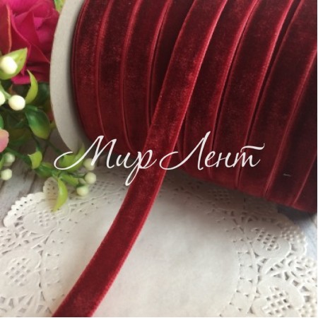 Стрічка велюр, 1 см, бургунді, метр