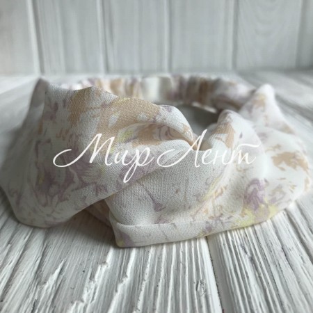 Пов'язка-плетіння шифон у квіточку, 6 см, молочно-бузковий, шт.