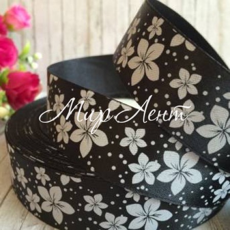 Атлас 2,5 см, вербена, черный, метр