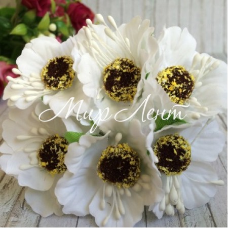 Мак, 4 см, білий, 6 квіточок у пучку, 1 пучок