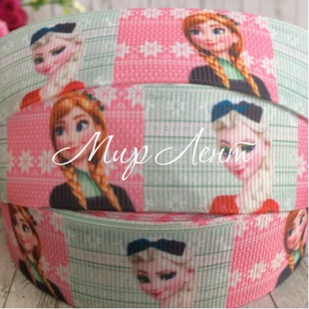 Репс 2,5 см, Ельза та Анна, коралово-м'ятні квадрати, 1 м