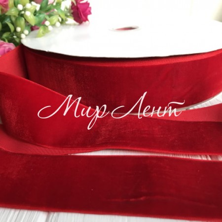 Стрічка велюр, 4 см, червоний, метр