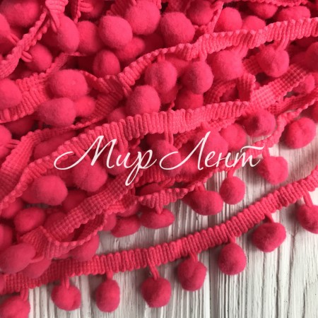 Тесьма помпончики, 1,3 см, яскраво-малиновий, метр