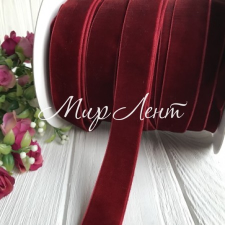 Стрічка велюр, 2,5 см, бургунді, метр