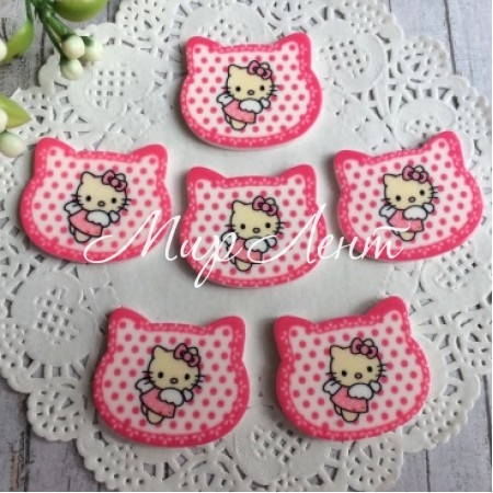 Кабошон, Кітті в горох, 3х2,3 см, світло-малиновий