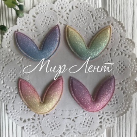 Аплікація глітерні вушка омбре, 3х3,5 см, пастельний омбре, шт.