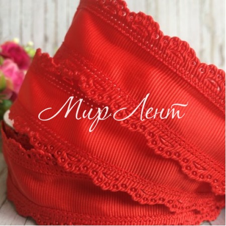 Репс із ажурним кантом, 3,5 см, червоний