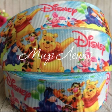 Репс 2,5 см, Винни Пух, Питачек, Иа, бело-голубой, 1 м