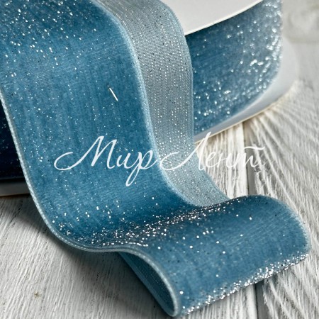 Стрічка велюр з перламутром, 4 cм, бірюзовий, метр