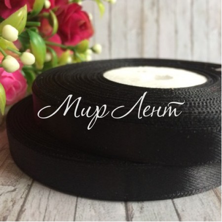 Атлас 0,9 см, чорний, рулон 33 м